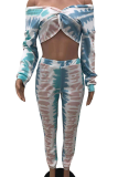 Multicolor Sexy Patchwork Tie-dye V Neck Long Sleeve Two Pieces