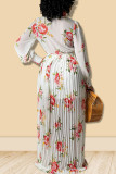 Pink Sweet Print Patchwork V Neck Long Sleeve Dresses