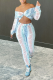 Multicolor Sexy Patchwork Tie-dye V Neck Long Sleeve Two Pieces