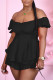Black Casual Solid Patchwork Fold U Neck Regular Rompers