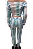 Multicolor Sexy Patchwork Tie-dye V Neck Long Sleeve Two Pieces