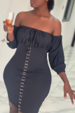 Black Sexy Solid Patchwork Strapless Pencil Skirt Dresses