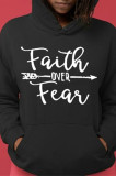 Black Fashion Casual Letter Print Basic Hooded Collar Tops