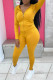 Yellow Casual Solid Patchwork Zipper Hooded Collar Long Sleeve Two Pieces