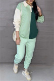 Light Blue Fashion Casual Patchwork Basic Turndown Collar Long Sleeve Two Pieces