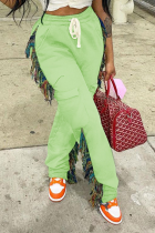 Fluorescent Green Casual Solid Tassel Harlan Mid Waist Harlan Solid Color Bottoms
