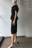 Pink Sexy Solid Flounce Off the Shoulder Pencil Skirt Dresses