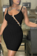 Black Sexy Solid Patchwork Off the Shoulder Pencil Skirt Dresses