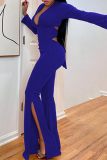 Red Sexy Solid Hollowed Out V Neck Skinny Jumpsuits
