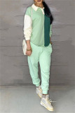 Light Blue Fashion Casual Patchwork Basic Turndown Collar Long Sleeve Two Pieces