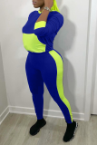 Blue Casual Solid Make Old Hooded Collar Long Sleeve Two Pieces