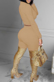 Red Sexy Solid Hollowed Out Patchwork Half A Turtleneck Long Sleeve Two Pieces