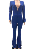 Red Sexy Solid Hollowed Out V Neck Skinny Jumpsuits