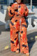 Orange Fashion Casual Print Basic Hooded Collar Long Sleeve Two Pieces