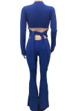 Red Sexy Solid Hollowed Out V Neck Skinny Jumpsuits