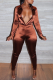 Brown Sexy Patchwork Turndown Collar Long Sleeve Two Pieces