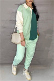 Light Blue Fashion Casual Patchwork Basic Turndown Collar Long Sleeve Two Pieces