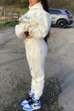 White Casual Print Patchwork Hooded Collar Long Sleeve Two Pieces