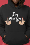 Black Fashion Casual Print Basic Hooded Collar Tops