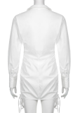 White Sexy Print Solid Split Joint Turndown Collar Shirt Dress Dresses