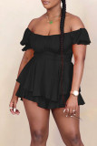 White Casual Solid Patchwork Fold U Neck Regular Rompers