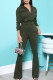 Army Green Casual Solid Patchwork Zipper Zipper Collar Long Sleeve Two Pieces