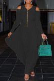 Yellow Fashion Casual Solid Patchwork Zipper V Neck Loose Jumpsuits