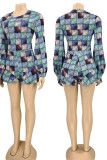 Yellow Fashion Print Patchwork Flounce O Neck Straight Rompers