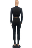 Red Sexy Solid Hollowed Out Patchwork Half A Turtleneck Long Sleeve Two Pieces