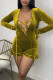 Yellow Sexy Solid Patchwork Frenulum V Neck Straight Rompers