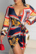 Tibetan Blue Casual Print Bandage Patchwork Asymmetrical V Neck A Line Dresses