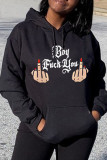 Black Fashion Casual Print Basic Hooded Collar Tops
