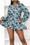 Yellow Fashion Print Patchwork Flounce O Neck Straight Rompers