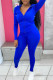 Blue Casual Solid Patchwork Zipper Hooded Collar Long Sleeve Two Pieces