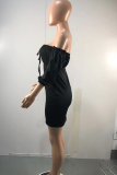 Black Sexy Solid Patchwork Strapless Pencil Skirt Dresses