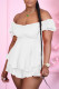 White Casual Solid Patchwork Fold U Neck Regular Rompers