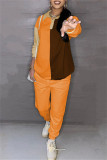 Light Blue Fashion Casual Patchwork Basic Turndown Collar Long Sleeve Two Pieces