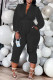 Black Fashion Casual Solid Basic Zipper Collar Regular Jumpsuits