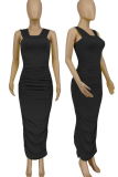 Black Sexy Solid Split Joint Square Collar Pencil Skirt Dresses