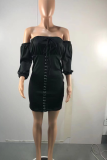 Black Sexy Solid Patchwork Strapless Pencil Skirt Dresses