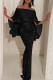 Black Fashion Sexy Solid Patchwork Slit Off the Shoulder Evening Dress