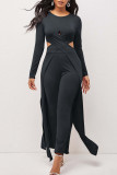 Red Sexy Solid Hollowed Out Patchwork Long Sleeve Two Pieces