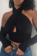Black Sexy Solid Patchwork Halter Tops