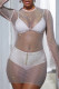 Pink Fashion Sexy Patchwork Hollowed Out See-through O Neck Long Sleeve Dresses