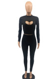 Red Sexy Solid Hollowed Out Patchwork Half A Turtleneck Long Sleeve Two Pieces