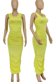 Yellow Sexy Solid Split Joint Square Collar Pencil Skirt Dresses