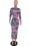 Pink Sexy Print Patchwork Half A Turtleneck Pencil Skirt Dresses