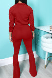 Red Casual Solid Patchwork Zipper Zipper Collar Long Sleeve Two Pieces