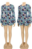 Yellow Fashion Print Patchwork Flounce O Neck Straight Rompers