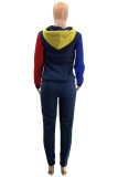 Deep Blue Work Daily Solid Patchwork Hooded Collar Long Sleeve Two Pieces